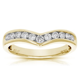 1/2 cttw diamond wedding band for women, v shape round diamond wedding band in 14k yellow gold channel set
