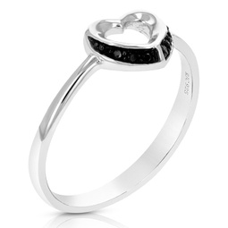 1/20 cttw black diamond heart ring .925 sterling silver with rhodium