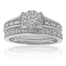 1/3 cttw lab grown diamond round cut wedding engagement ring bridal set .925 sterling silver