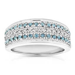 0.55 cttw blue and white diamond wedding band bridal ring 10k white gold