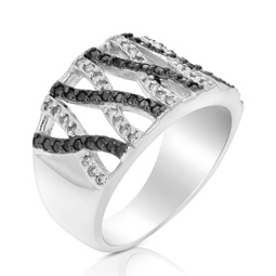 2/3 cttw black and white diamond ring .925 sterling silver with rhodium