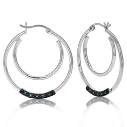 1/20 cttw blue diamond hoop earrings .925 sterling silver with rhodium plating