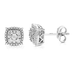 1/10 cttw round lab grown diamond stud earrings in .925 sterling silver prong set