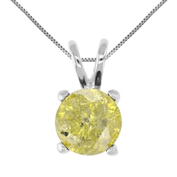 1 cttw yellow diamond solitaire pendant necklace 14k white gold round with chain
