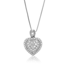 1/4 cttw lab grown diamond heart pendant necklace .925 sterling silver prong set 2/3 inch with 18 inch chain
