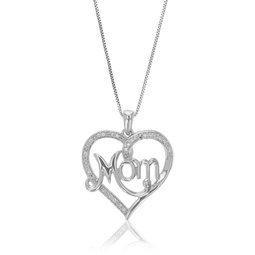 1/10 cttw lab grown diamond heart and mom pendant necklace .925 sterling silver 3/4 inch with 18 inch chain