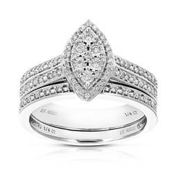 1/4 cttw round cut lab grown diamond wedding engagement ring bridal set .925 sterling silver