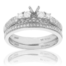 1/2 cttw diamond semi mount bridal set .925 sterling silver wedding