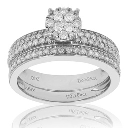 2/3 cttw diamond bridal set .925 sterling silver wedding engagement