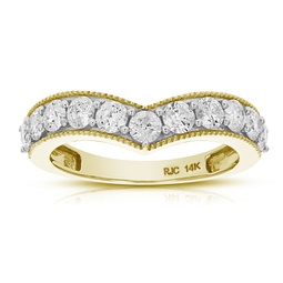 1/2 cttw diamond wedding band for women, v shape diamond wedding band in 14k yellow gold with milgrain