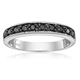 1/4 cttw black diamond ring wedding band with milgrain in .925 sterling silver