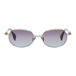 Silver Oval Metal Sunglasses 241314F005008