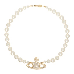 White & Gold One Row Pearl Bas Relief Choker 241314F023042
