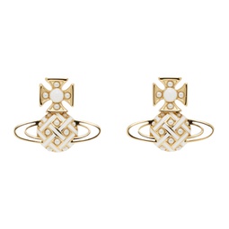 Gold & White Cassie Bas Relief Earrings 241314M144052
