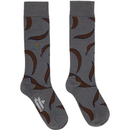 Gray Embroidered Socks 232314M220008