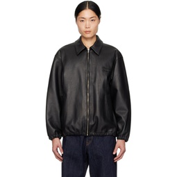 Black Spread Collar Leather Jacket 241948M181000