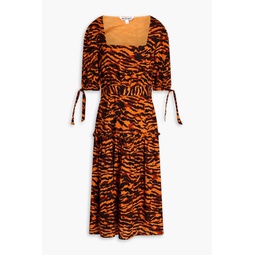Yosline gathered tiger-jacquard midi dress