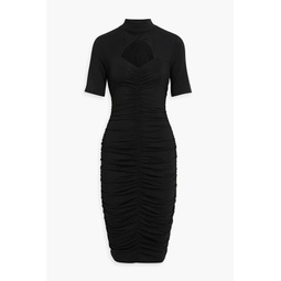 Cutout ruched French terry dress