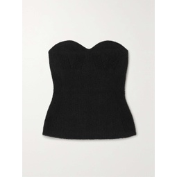WARDROBE.NYC Strapless ribbed stretch cotton-blend bustier top