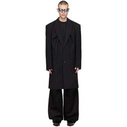 Black Shirring Single Breasted Coat 231327M176001