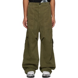 Khaki Pleated Cargo Pants 232327M188005