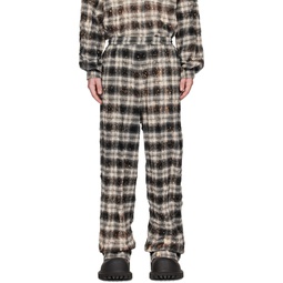 Black   Off White Crinkled Check Trousers 231327M190004