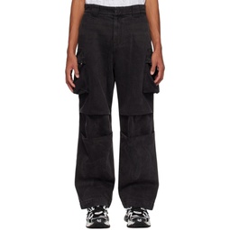 Black Washed Loose Fit Denim Cargo Pants 222327M188000