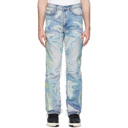 Blue Embroidered Jeans 241389M186015