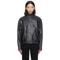 Black Zip Leather Jacket 241704M181001