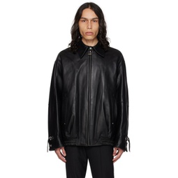 Black Banding Leather Jacket 232704M181005