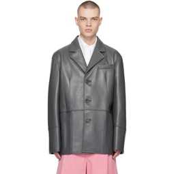 Gray Paneled Leather Jacket 231704M181004