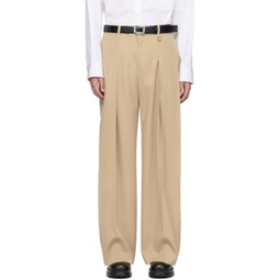 Beige Two-Tuck Trousers 241704M191007