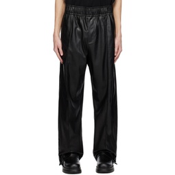 Black Drawstring Faux-Leather Trousers 232704M191008