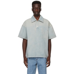 Blue Drawstring Denim Shirt 241704M192004
