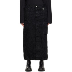 Black Crinkled Denim Maxi Skirt 232704F093000