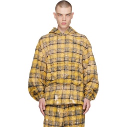 Yellow Crinkled Check Hoodie 231327M202032