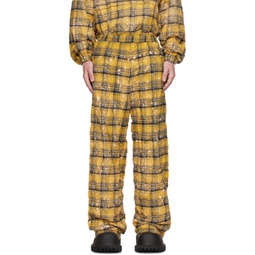 Yellow Crinkled Check Trousers 231327M190005