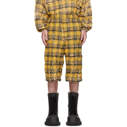 Yellow Crinkled Check Shorts 231327M193006