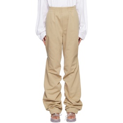 Beige Banded Shirring Trousers 231327F087005