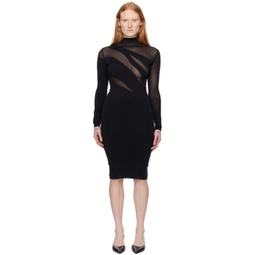 Black Sheer Opaque Midi Dress 241017F054000