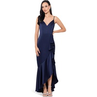 Womens XSCAPE Satin Dress With A Fun Side Ruffle Makes For A Flattering Yet Elegant Dress