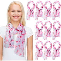 Xtinmee 10 Pcs Womens Pink Ribbon Scarf Breast Cancer Awareness Scarf 60 x 13 Inch Breast Cancer Symbol Scarf Print Lightweight Breast Cancer Shawl Accessories for Women Girls Neck