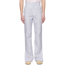 Blue   White Stripe Trousers 231665M191007