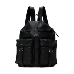 Black Leather Ruck Sack Backpack 241984M166000