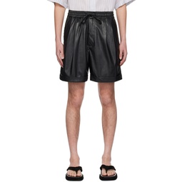 Black Pleated Faux Leather Shorts 241984M193000