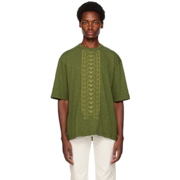 Green Floral Spine T Shirt 231408M213002