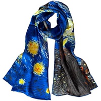 Van Gogh and Claude Monets Paintings, Fashion Silk Scarf Premium Shawl Wrap Art (Van Gogh - Starry Night)