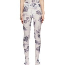 White   Purple Rose Print Leggings 221053F085000