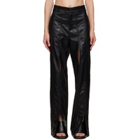 Black Split Seam Faux Leather Trousers 222899F087003