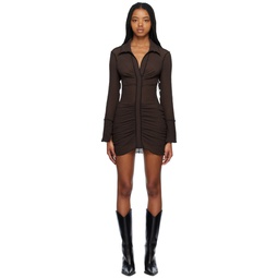 Brown Gathered Minidress 231899F052010